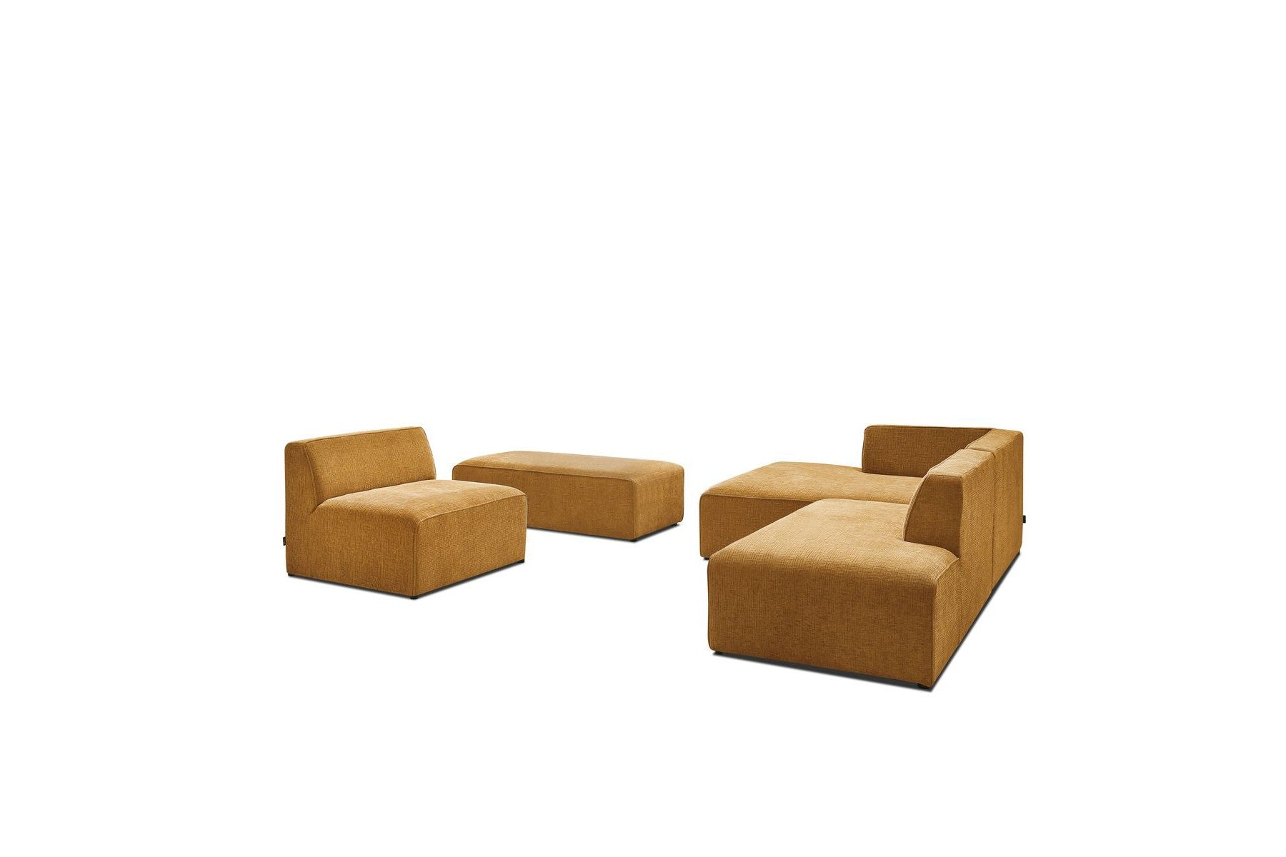 Canapé D'Angle Fixe Modulable - Megeve - Tissu Texturé - Avec 1 Chauffeuse Et 1 Pouf - Angle Gauche