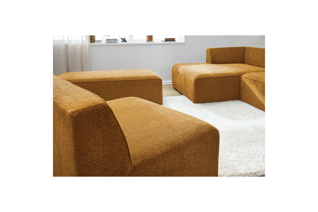 Canapé D'Angle Fixe Modulable - Megeve - Tissu Texturé - Avec 1 Chauffeuse Et 1 Pouf - Angle Gauche