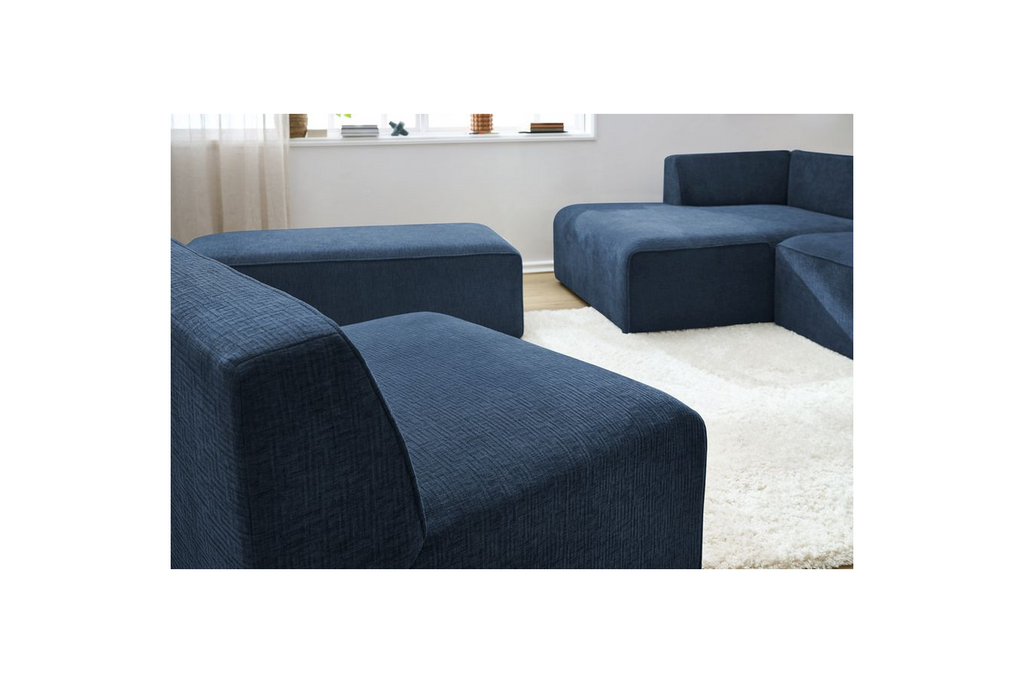 Canapé D'Angle Fixe Modulable - Megeve - Tissu Texturé - Avec 1 Chauffeuse Et 1 Pouf - Angle Gauche