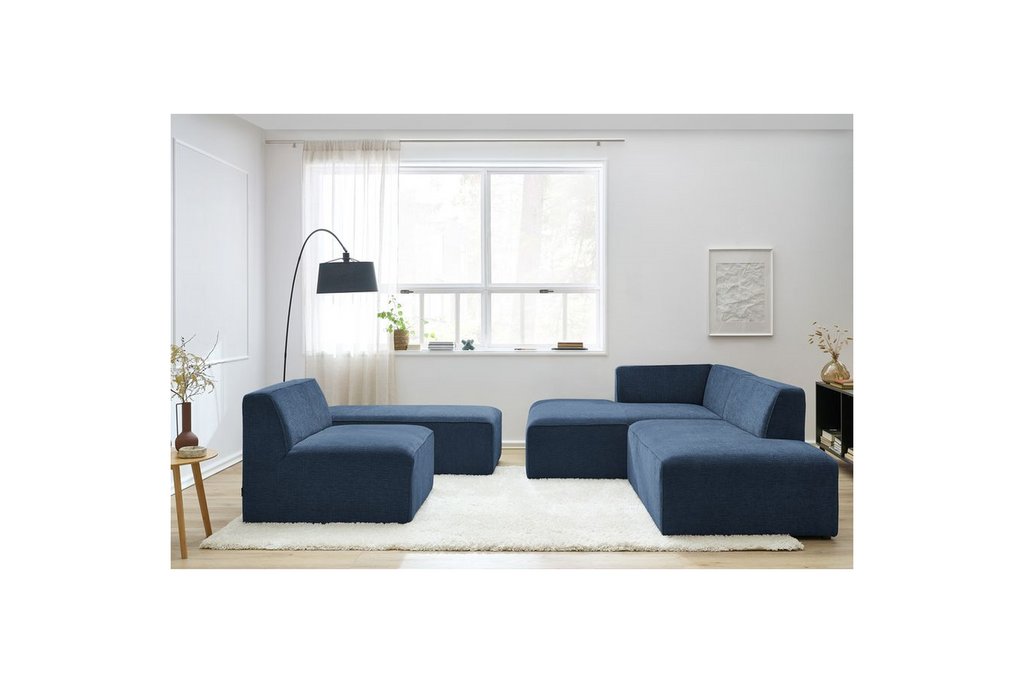 Canapé D'Angle Fixe Modulable - Megeve - Tissu Texturé - Avec 1 Chauffeuse Et 1 Pouf - Angle Gauche