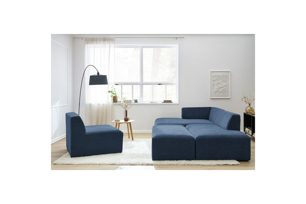 Canapé D'Angle Fixe Modulable - Megeve - Tissu Texturé - Avec 1 Chauffeuse Et 1 Pouf - Angle Gauche