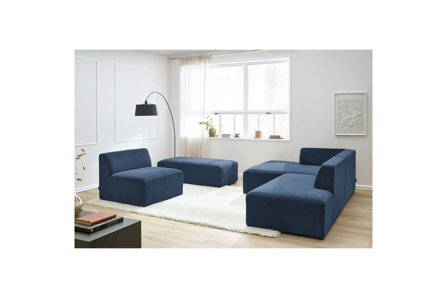 Canapé D'Angle Fixe Modulable - Megeve - Tissu Texturé - Avec 1 Chauffeuse Et 1 Pouf - Angle Gauche