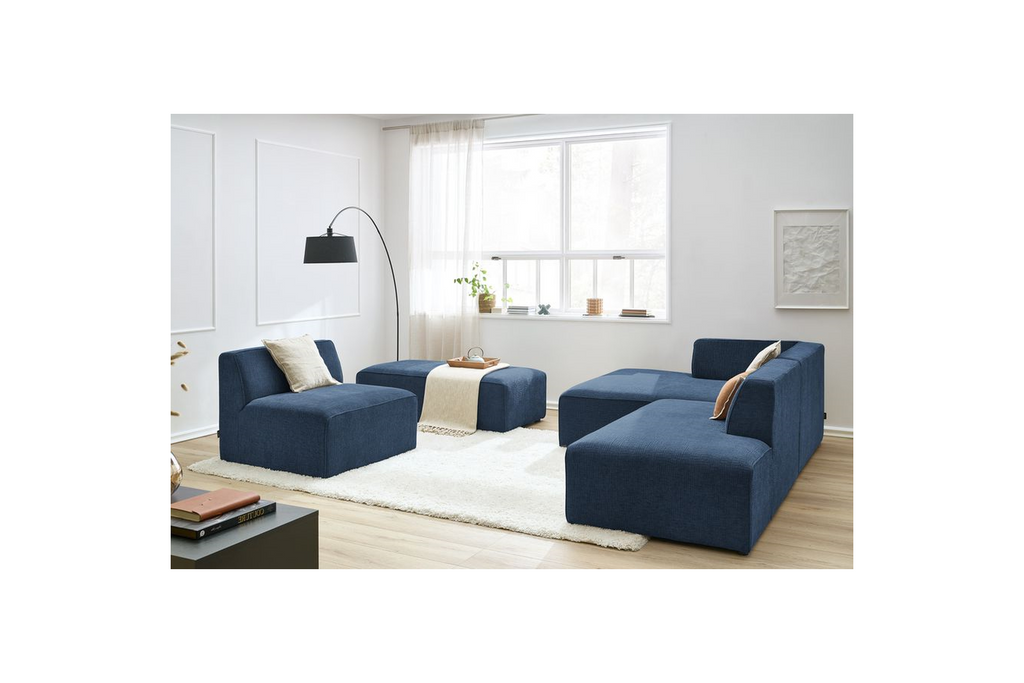 Canapé D'Angle Fixe Modulable - Megeve - Tissu Texturé - Avec 1 Chauffeuse Et 1 Pouf - Angle Gauche
