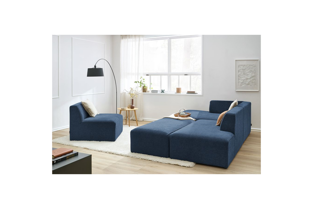 Canapé D'Angle Fixe Modulable - Megeve - Tissu Texturé - Avec 1 Chauffeuse Et 1 Pouf - Angle Gauche