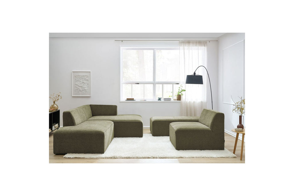 Canapé D'Angle Fixe Modulable - Megeve - Tissu Texturé - Avec 1 Chauffeuse Et 1 Pouf - Angle Droit