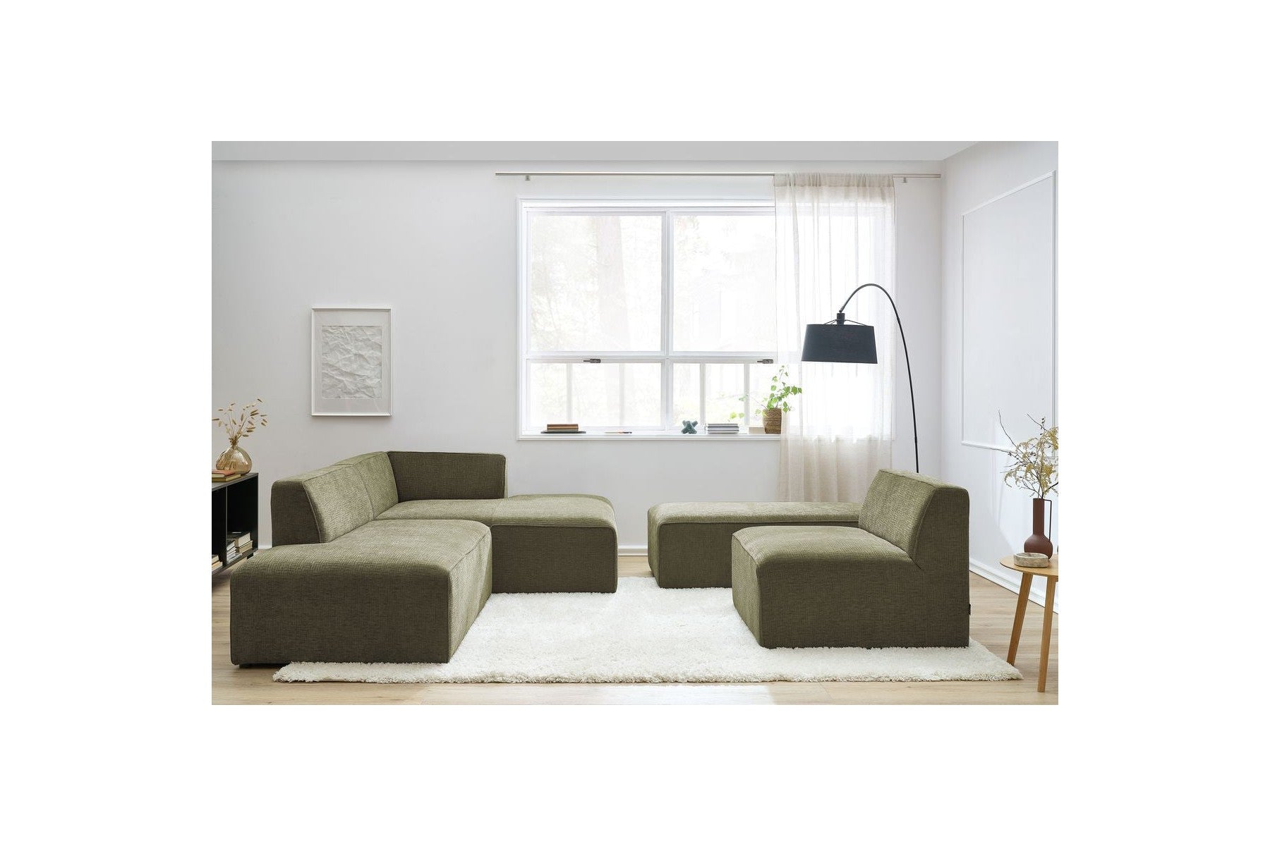 Canapé D'Angle Fixe Modulable - Megeve - Tissu Texturé - Avec 1 Chauffeuse Et 1 Pouf - Angle Droit