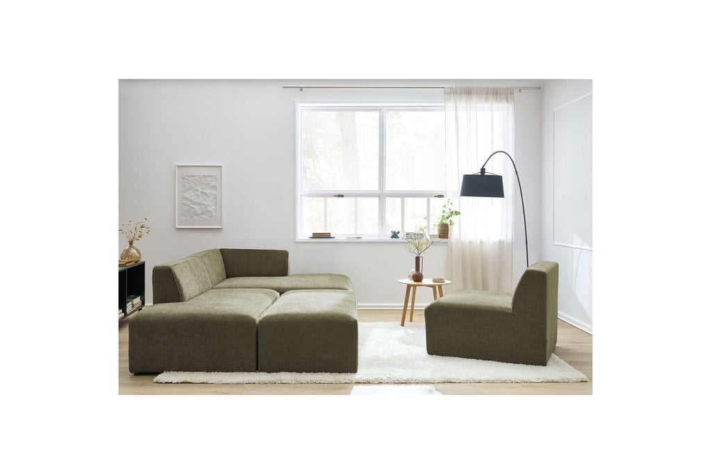 Canapé D'Angle Fixe Modulable - Megeve - Tissu Texturé - Avec 1 Chauffeuse Et 1 Pouf - Angle Droit