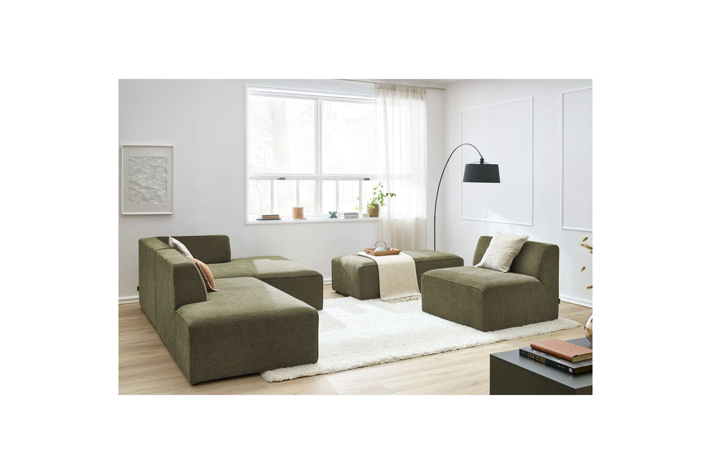 Canapé D'Angle Fixe Modulable - Megeve - Tissu Texturé - Avec 1 Chauffeuse Et 1 Pouf - Angle Droit