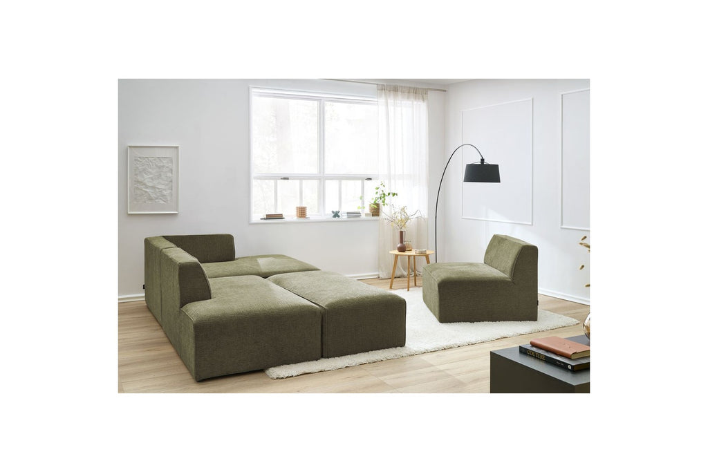 Canapé D'Angle Fixe Modulable - Megeve - Tissu Texturé - Avec 1 Chauffeuse Et 1 Pouf - Angle Droit