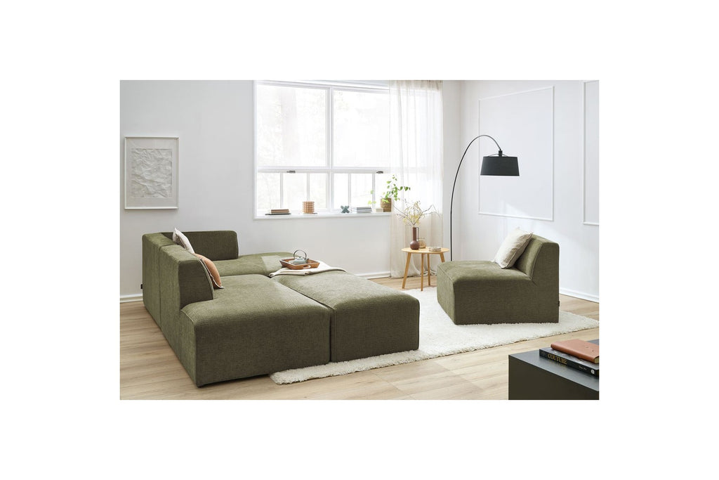 Canapé D'Angle Fixe Modulable - Megeve - Tissu Texturé - Avec 1 Chauffeuse Et 1 Pouf - Angle Droit