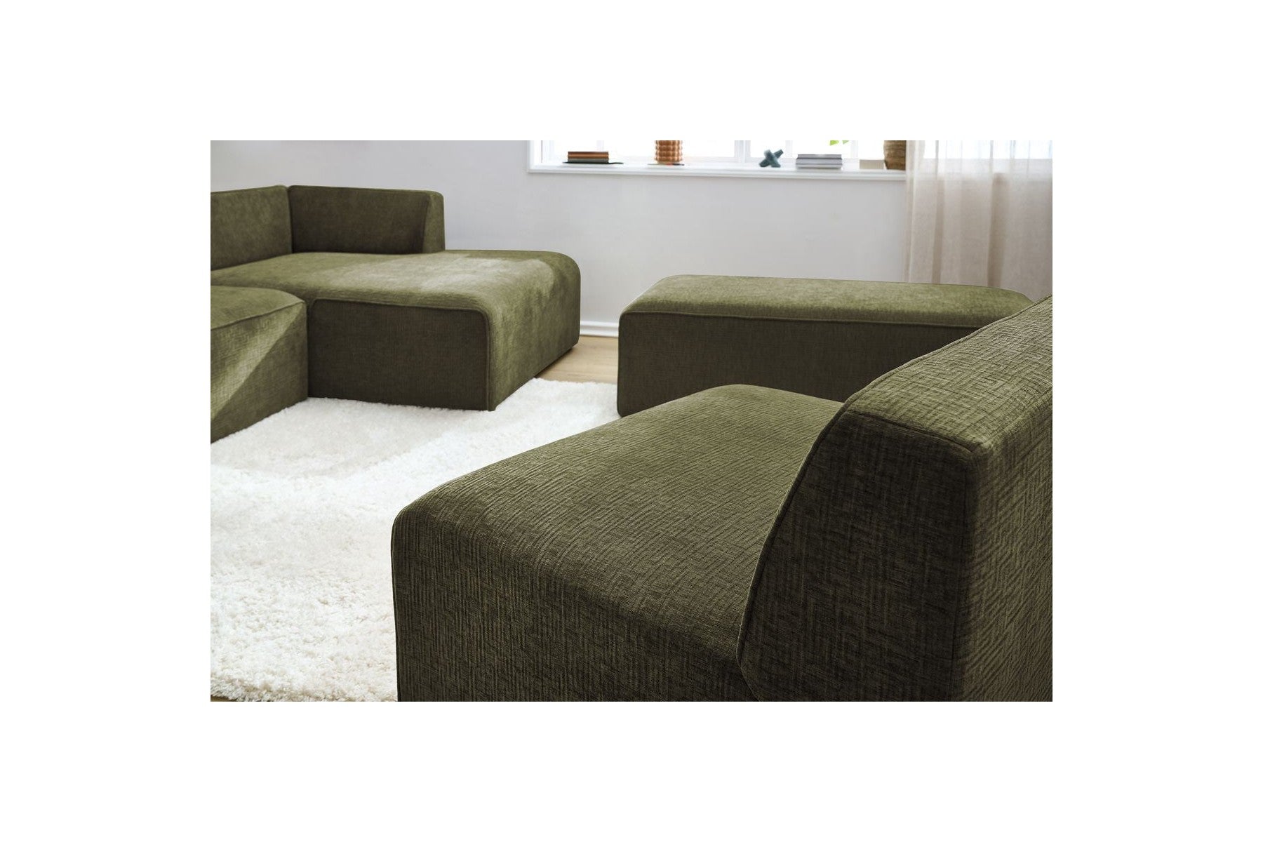 Canapé D'Angle Fixe Modulable - Megeve - Tissu Texturé - Avec 1 Chauffeuse Et 1 Pouf - Angle Droit
