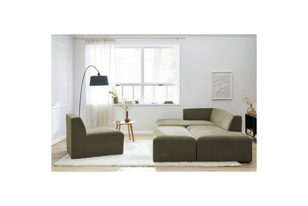 Canapé D'Angle Fixe Modulable - Megeve - Tissu Texturé - Avec 1 Chauffeuse Et 1 Pouf - Angle Gauche
