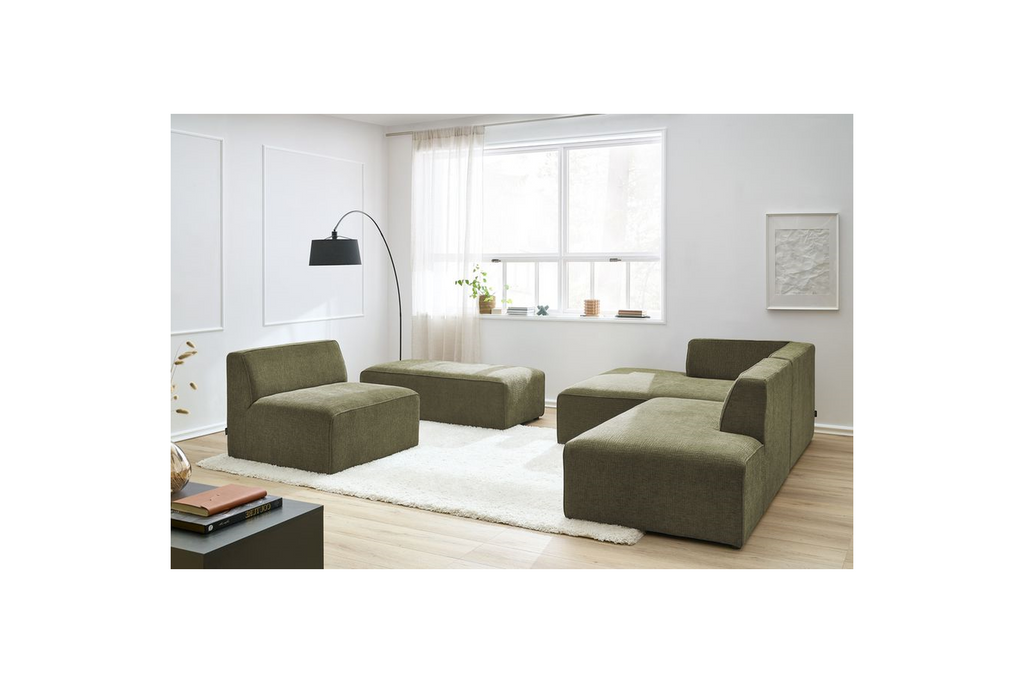 Canapé D'Angle Fixe Modulable - Megeve - Tissu Texturé - Avec 1 Chauffeuse Et 1 Pouf - Angle Gauche