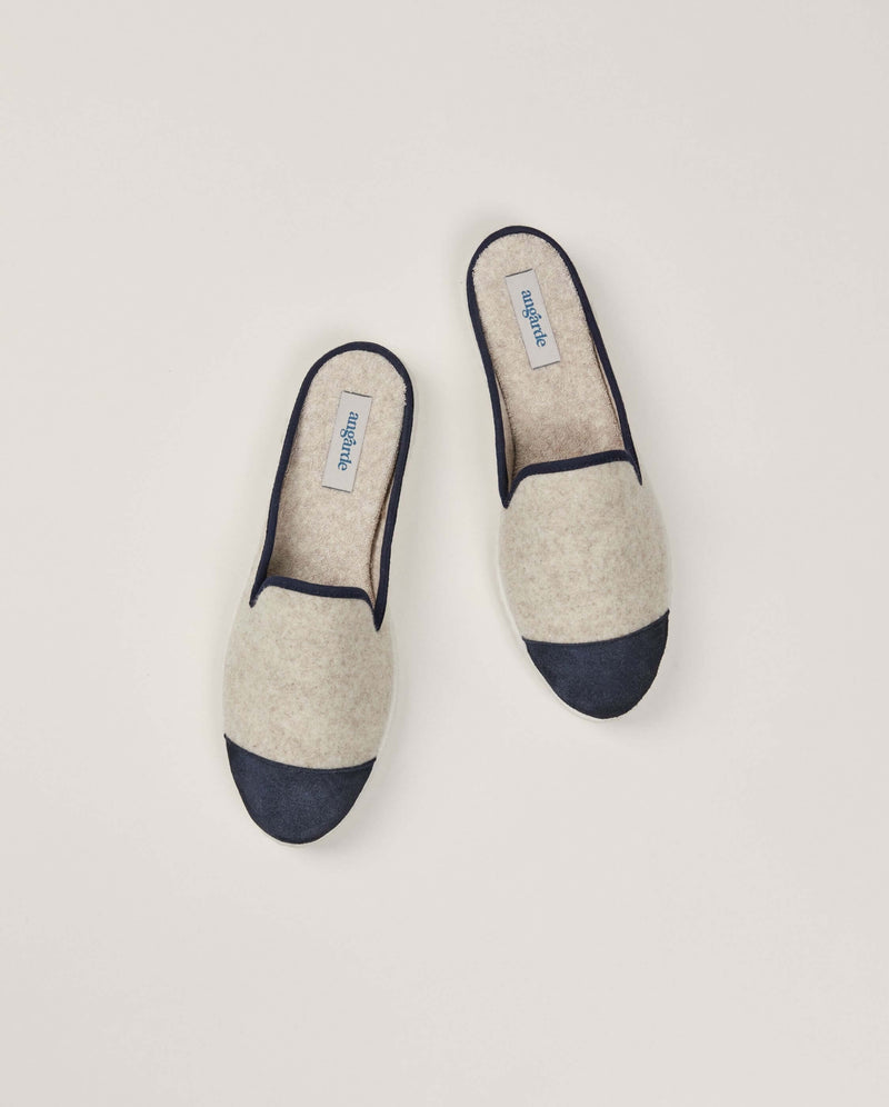Mule femme laine, beige marine Angarde packshot haut