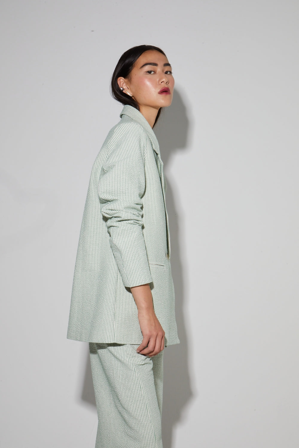 Blazer Ema, Rayures Gaufrées Vertes Fabriqué En Italie