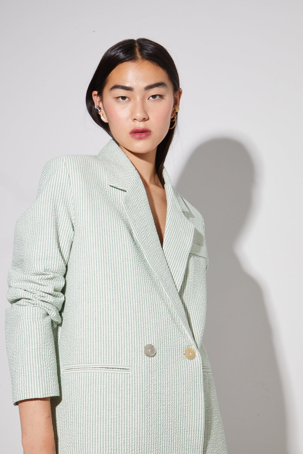 Blazer Ema, Rayures Gaufrées Vertes Fabriqué En Italie