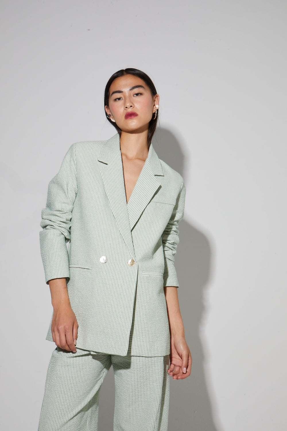 Blazer Ema, Rayures Gaufrées Vertes Fabriqué En Italie
