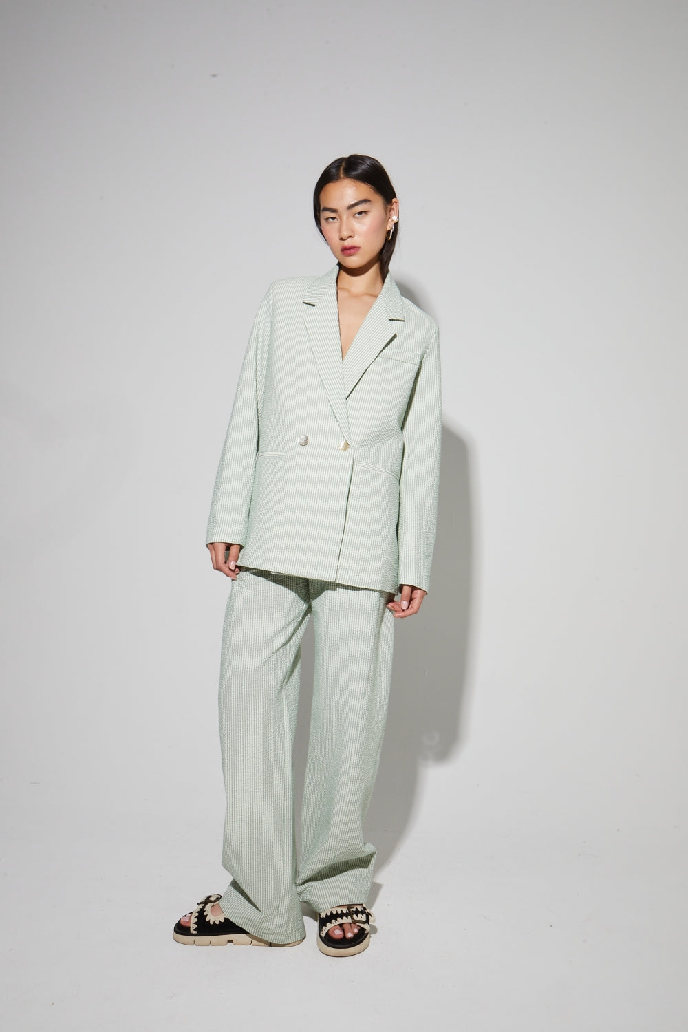 Blazer Ema, Rayures Gaufrées Vertes Fabriqué En Italie