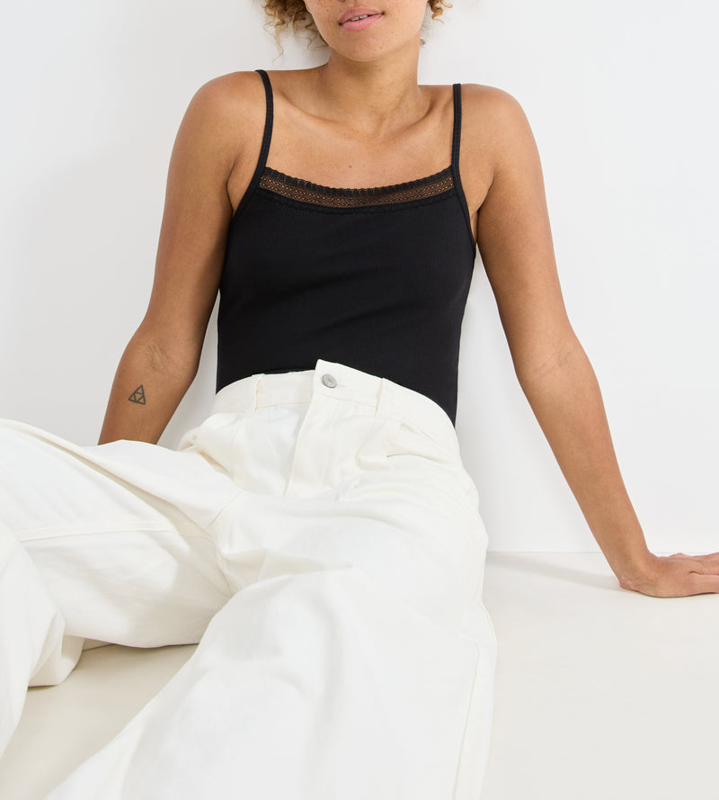 Caraco Fines Bretelles Sloggi Go Ribbed Spaghetti Top - Black
