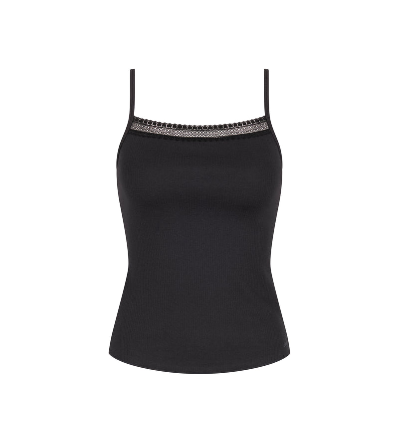 Caraco Fines Bretelles Sloggi Go Ribbed Spaghetti Top - Black