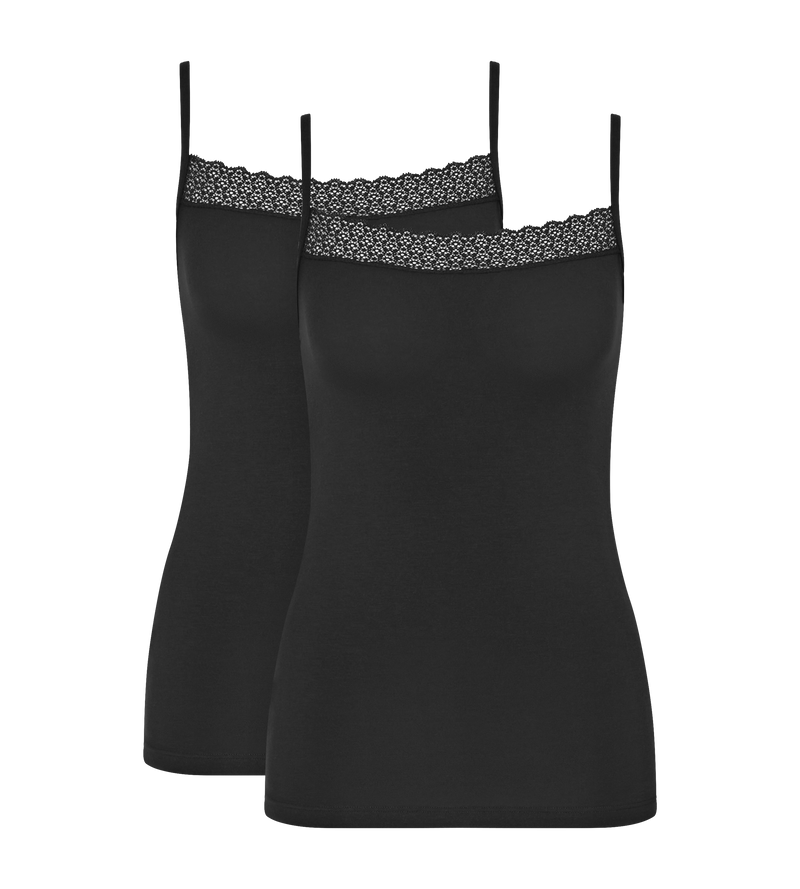 Caraco Fines Bretelles Lot De 2 Feel Of Modal Spaghetti Top 2P - Black