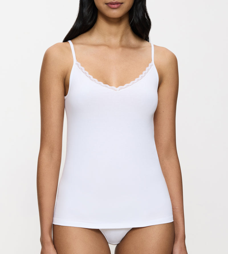 Caraco Fines Bretelles Feel Of Cotton Spaghetti Top - White