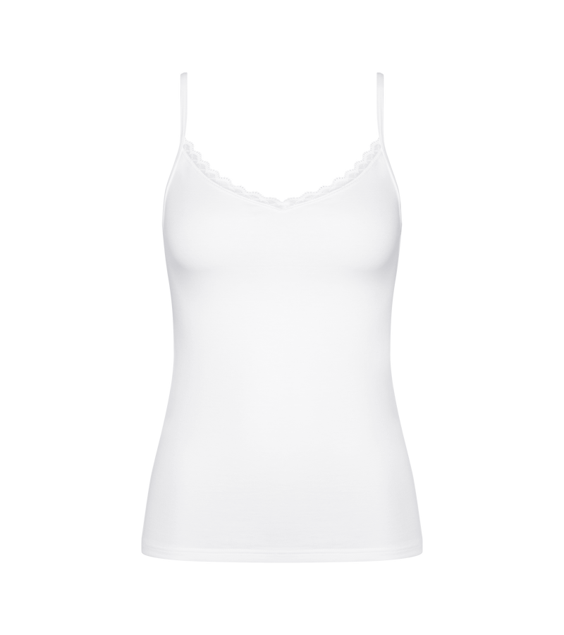 Caraco Fines Bretelles Feel Of Cotton Spaghetti Top - White