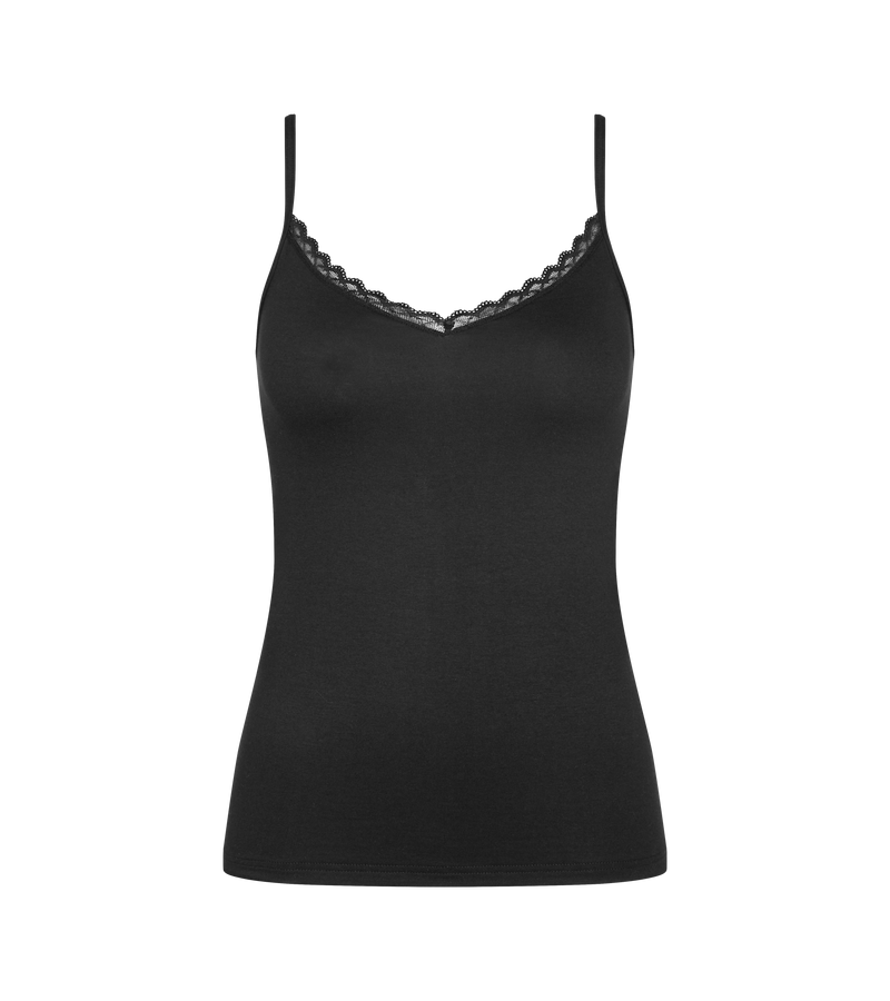 Caraco Fines Bretelles Feel Of Cotton Spaghetti Top - Black