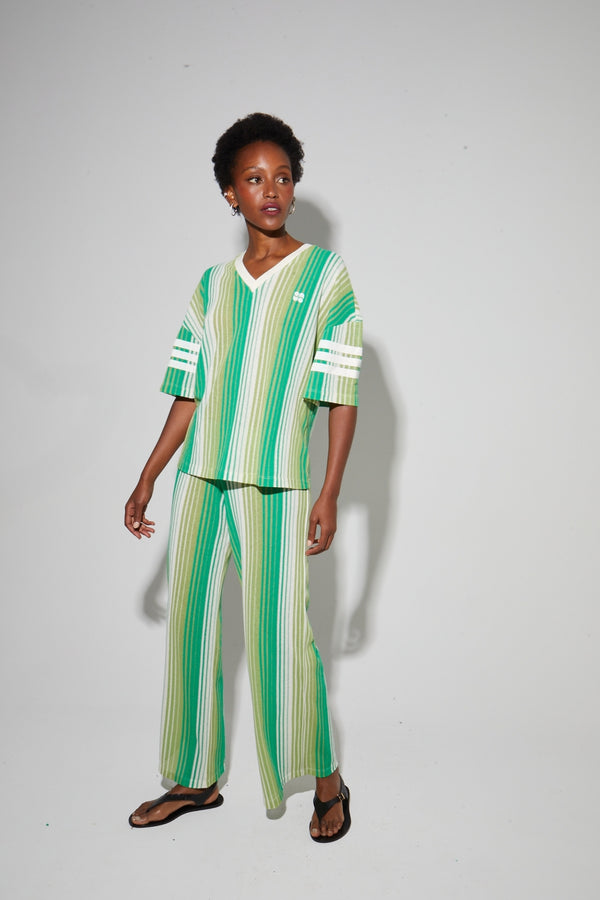Billy Italian Knit Striped Blouse Green