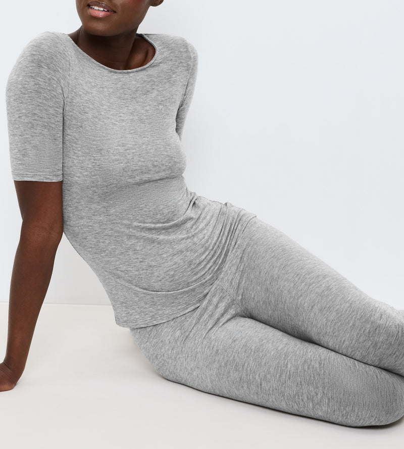 Caraco Beauty Layers Ssl Top Wool - Medium Grey Melange