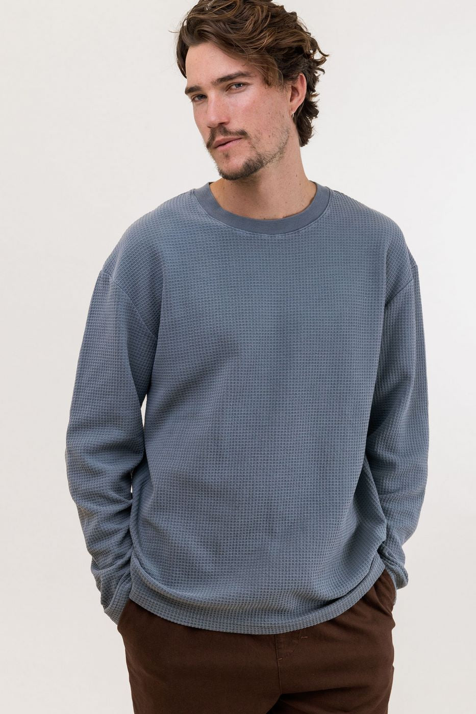 T-Shirt Waffle Ls - Stone - Homme