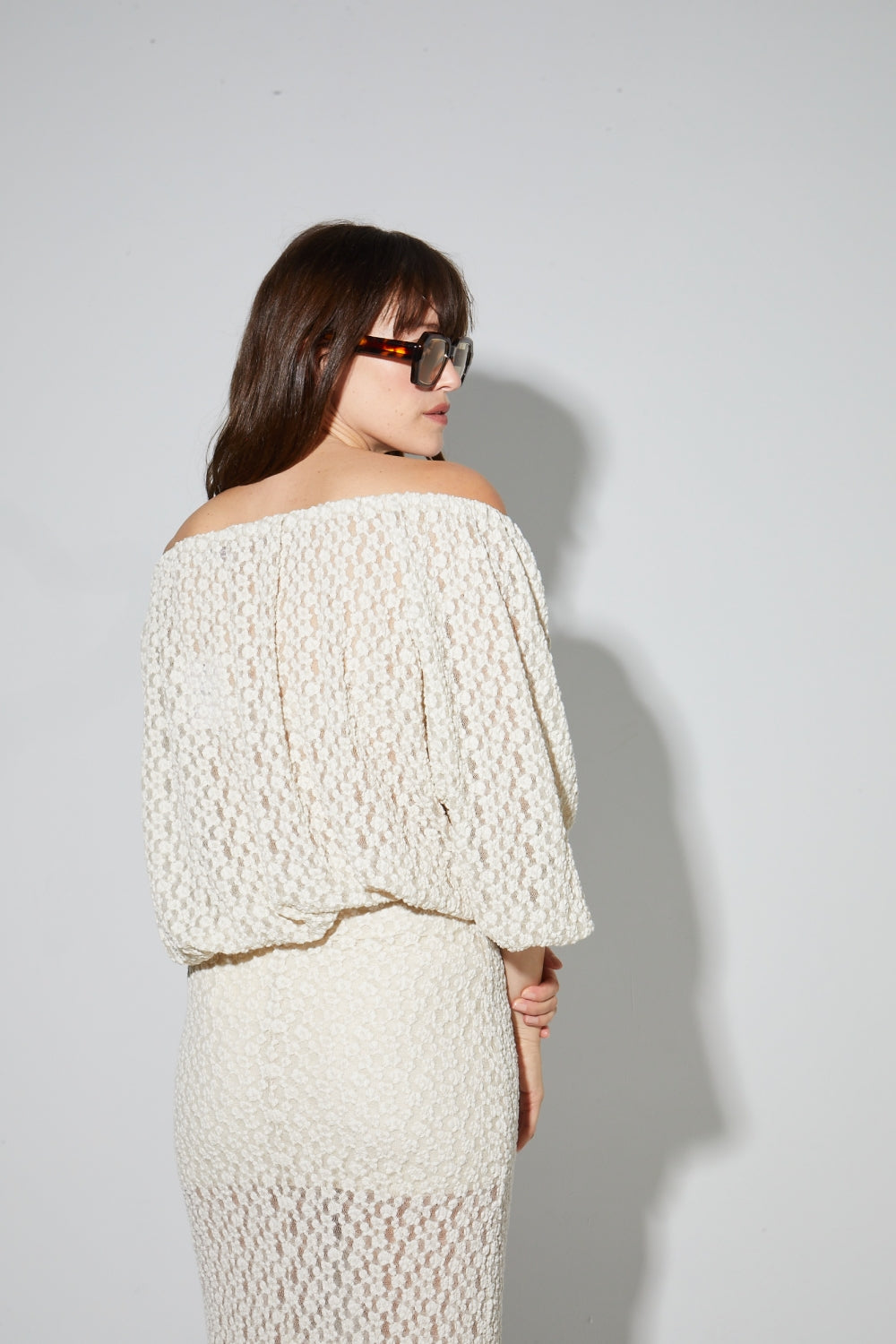 Blouse Giulia Flower Dentelle Naturel Fabriquée En Italie