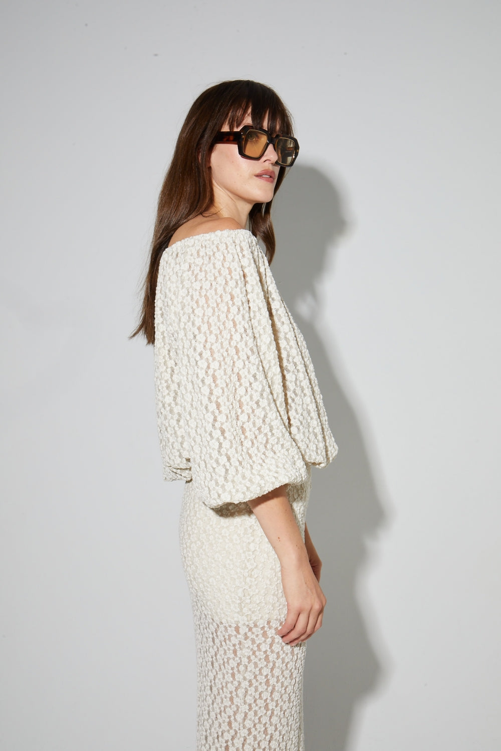 Blouse Giulia Flower Dentelle Naturel Fabriquée En Italie