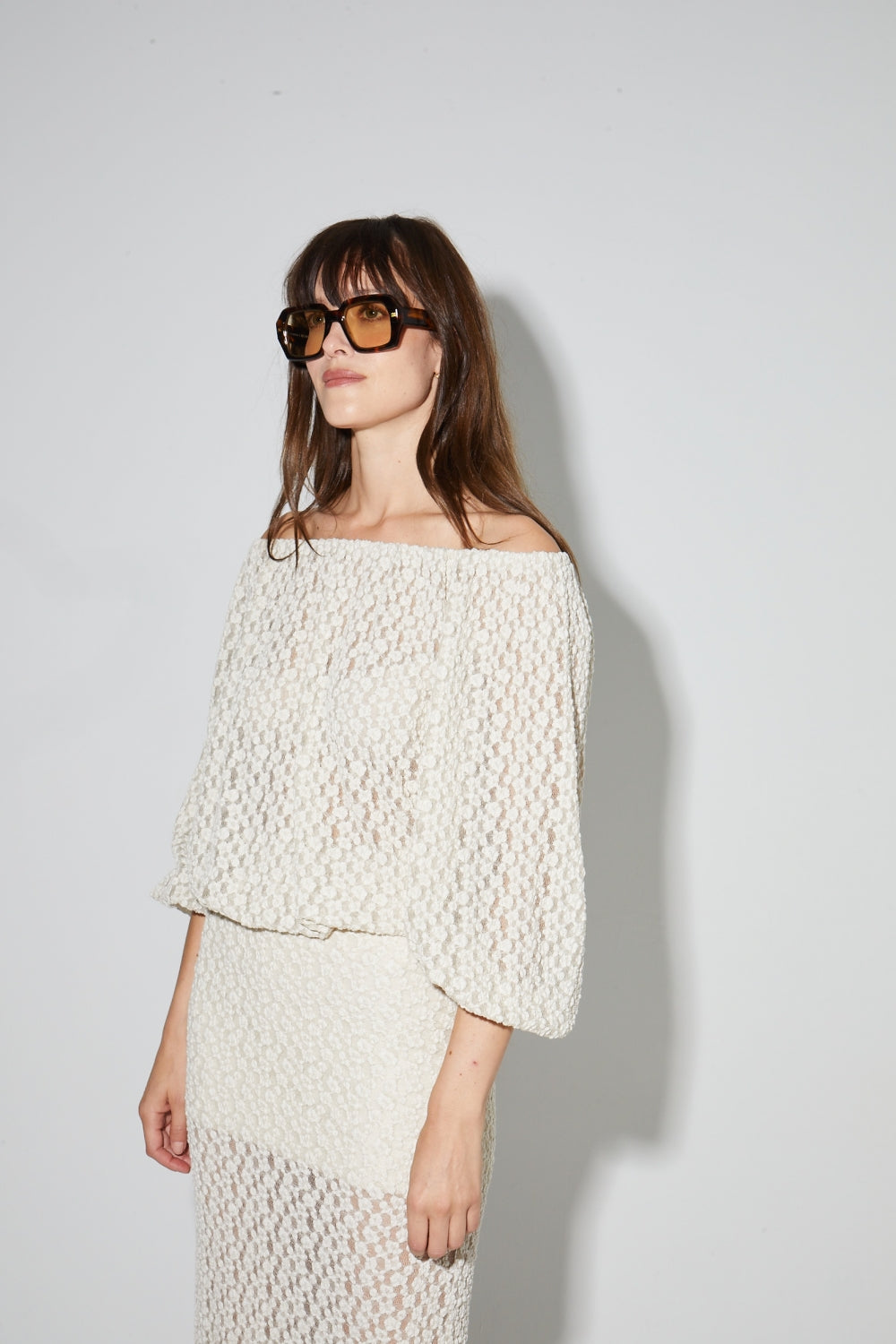 Blouse Giulia Flower Dentelle Naturel Fabriquée En Italie