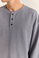 T-Shirt Vintage Terry Ls Henley - Indigo - Homme