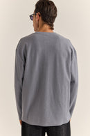 T-Shirt Vintage Terry Ls Henley - Indigo - Homme