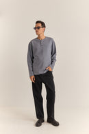 T-Shirt Vintage Terry Ls Henley - Indigo - Homme
