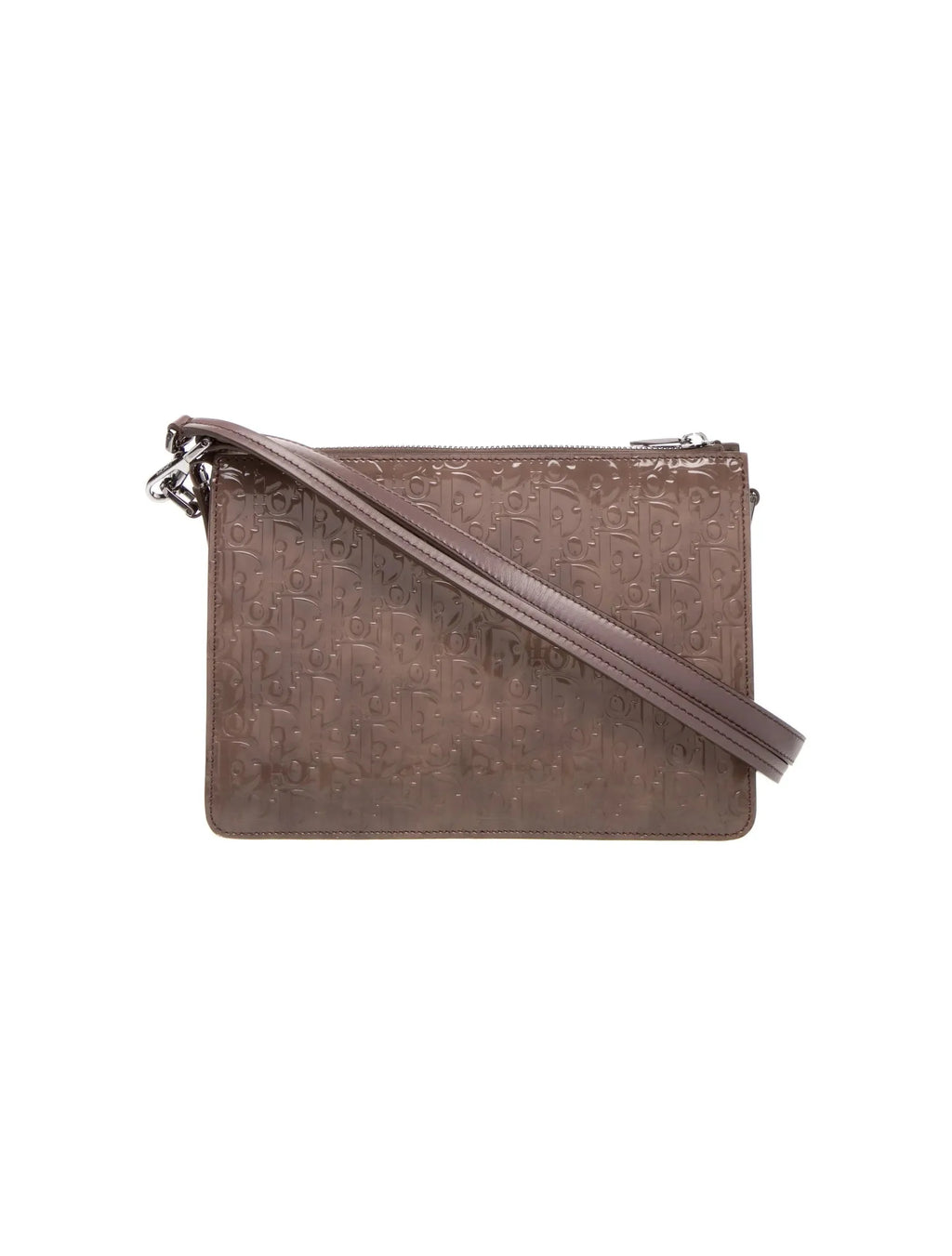 Pochette Christian Dior Hand Monogram Oblique Moyen Cuir Verni - Gris