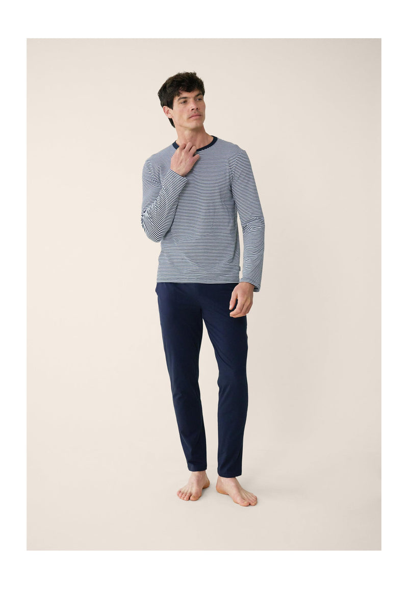 Ensemble Pyjama Haut Marinière Et Pantalon Bleu Marine En Coton - Pyjama Jeason Haut Manches Longues Marinière Et Bas De Pyjama Long Marine