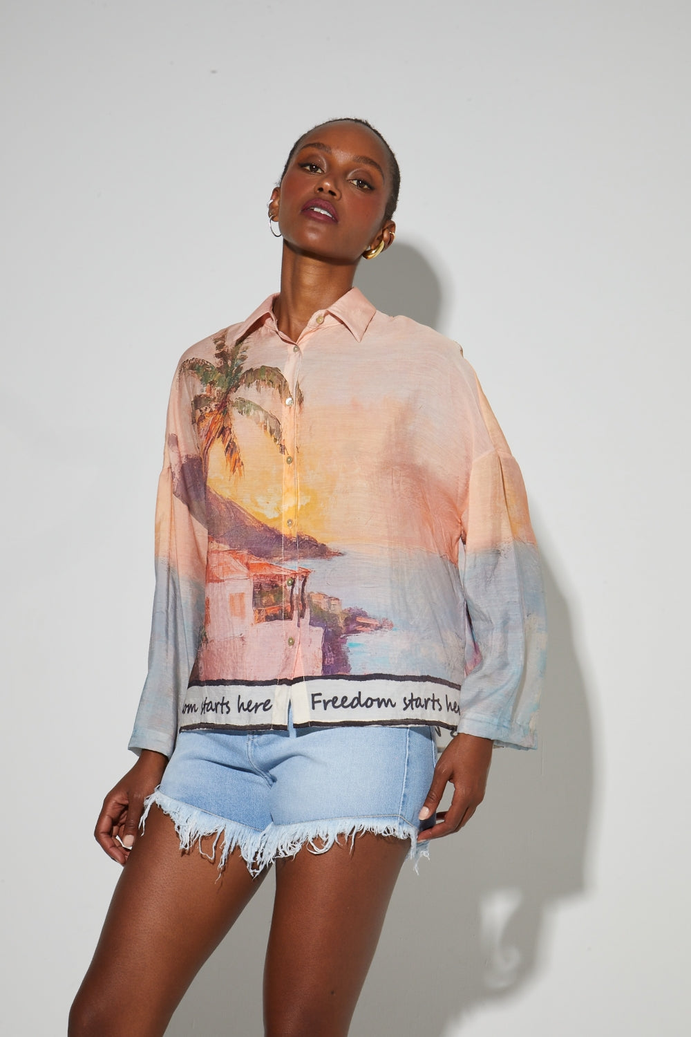 Chemise Iris Imprimé Freedom Fabriquée En Italie