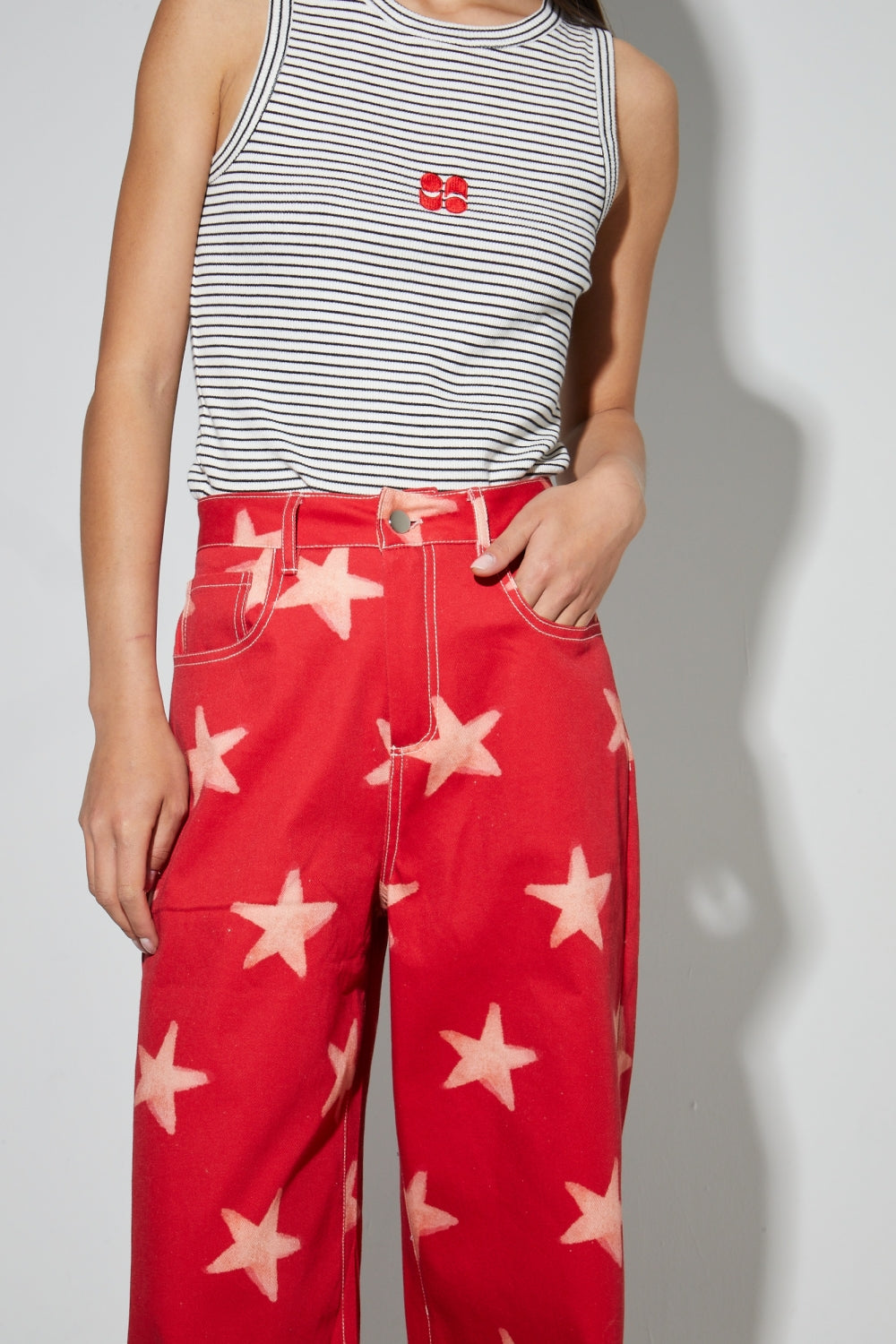 Pantalon Swiggy, Esprit Denim Print Étoile Red Fabriqué En Italie