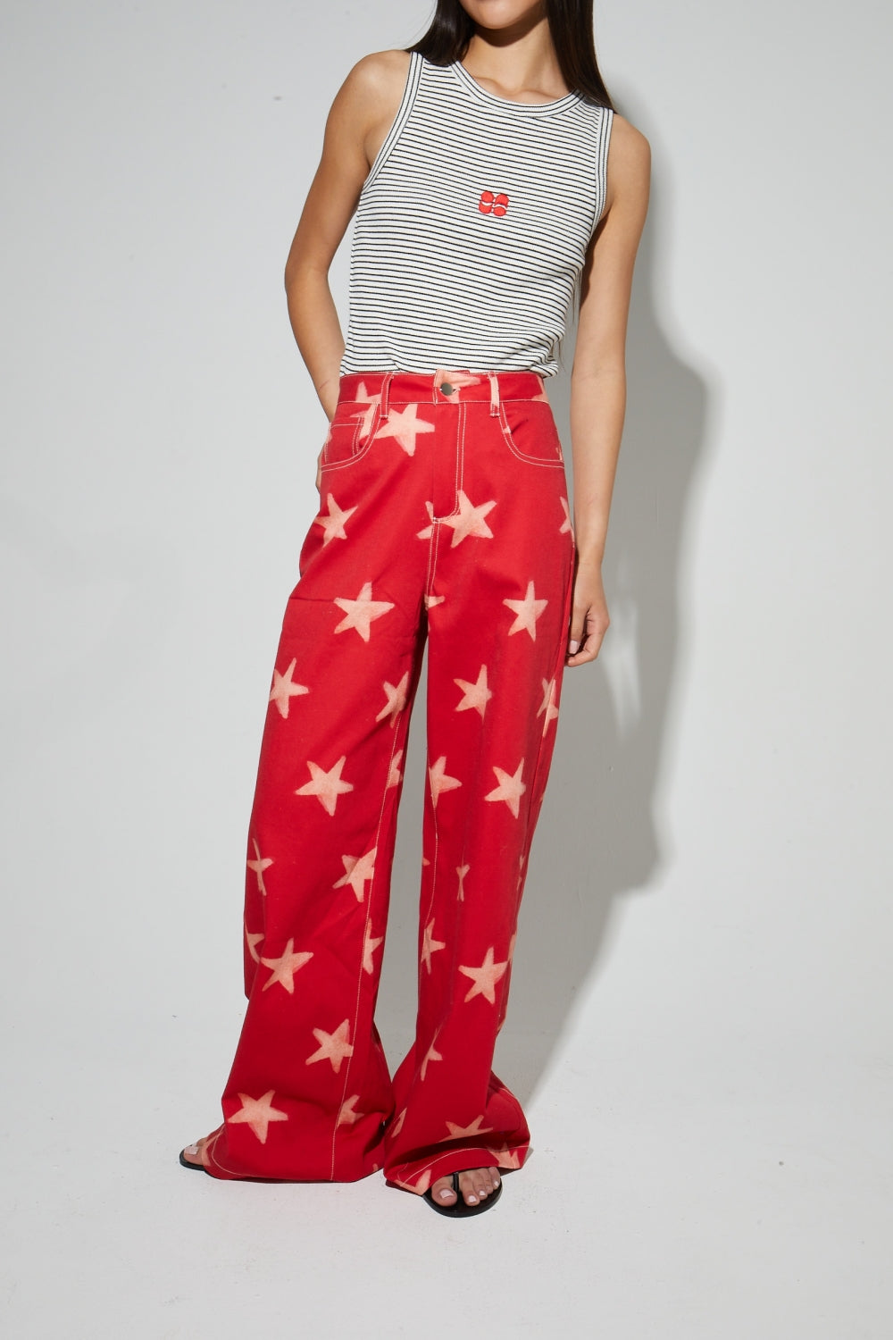 Pantalon Swiggy, Esprit Denim Print Étoile Red Fabriqué En Italie