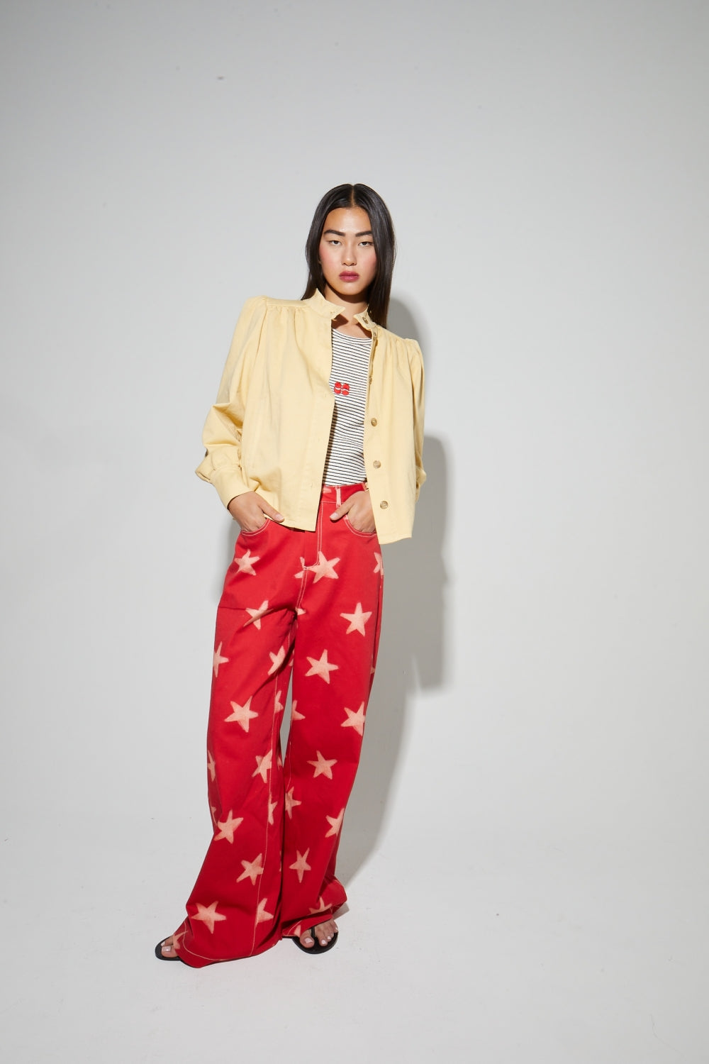 Pantalon Swiggy, Esprit Denim Print Étoile Red Fabriqué En Italie