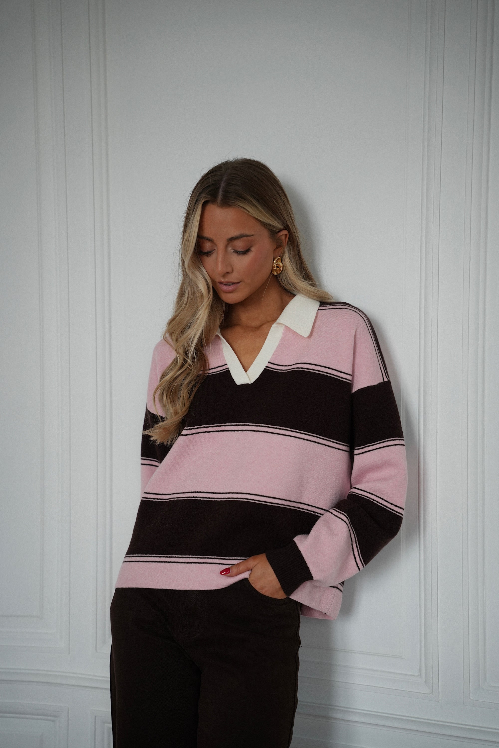 Pull Rayé Monika - Chocolat/Rose
