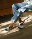 Mule femme laine, beige marine Angarde porté 