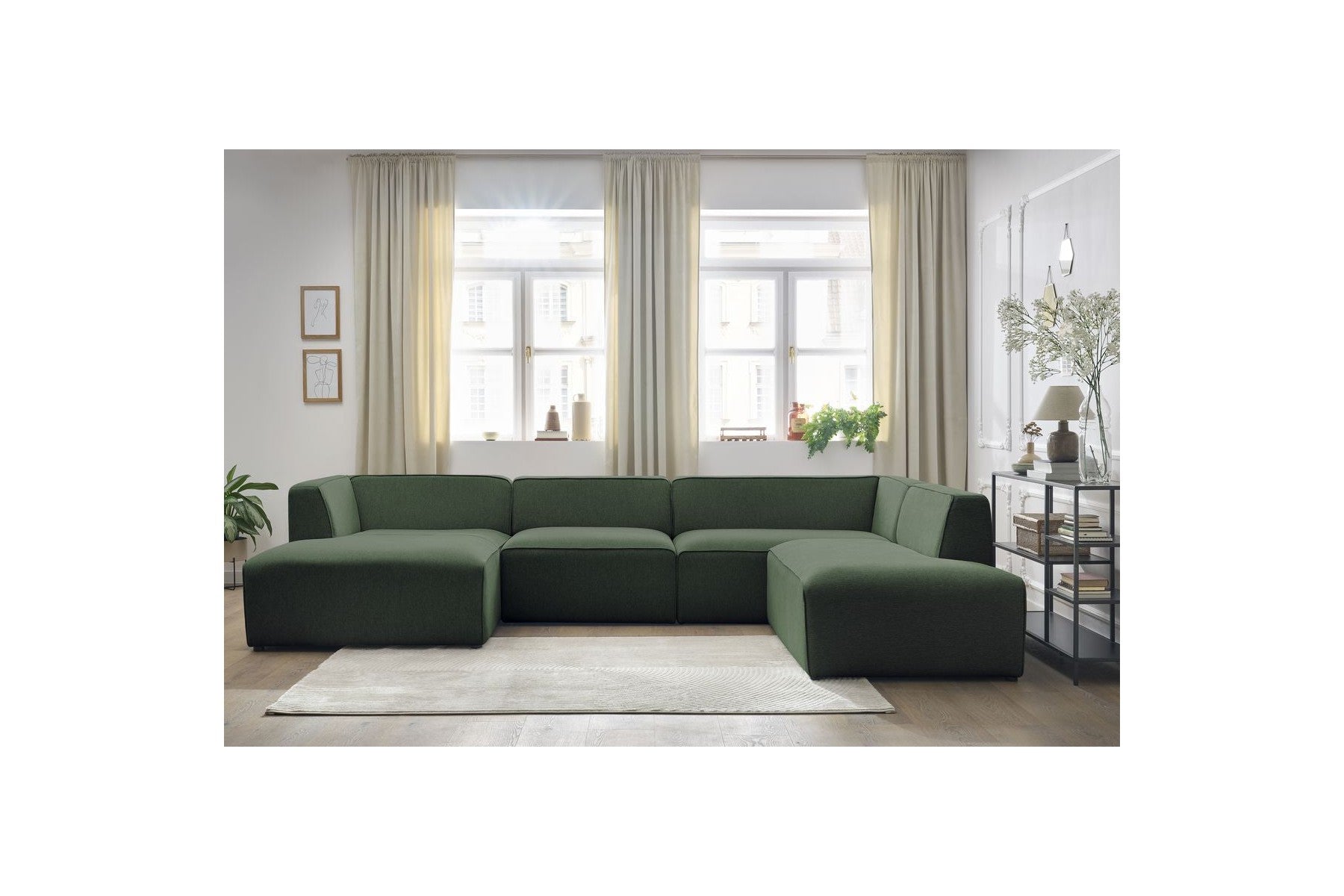 Fixed Panoramic Sofa - Megeve - Mottled Fabric - Left Corner