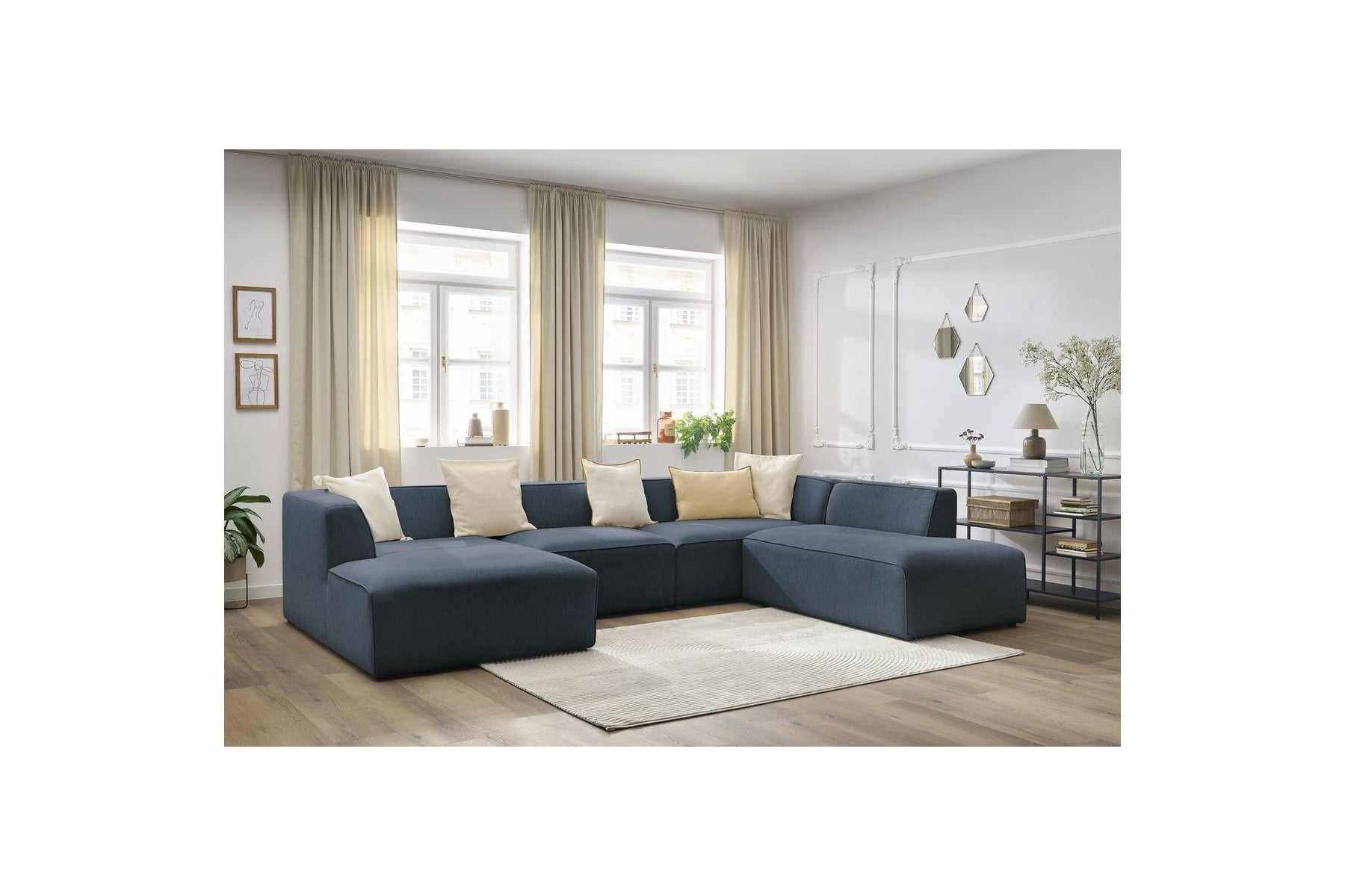 Fixed Panoramic Sofa - Megeve - Mottled Fabric - Left Corner