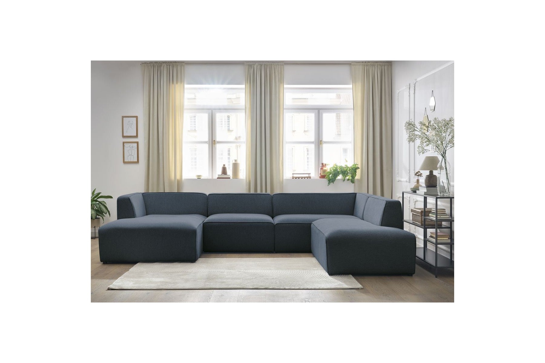 Fixed Panoramic Sofa - Megeve - Mottled Fabric - Left Corner