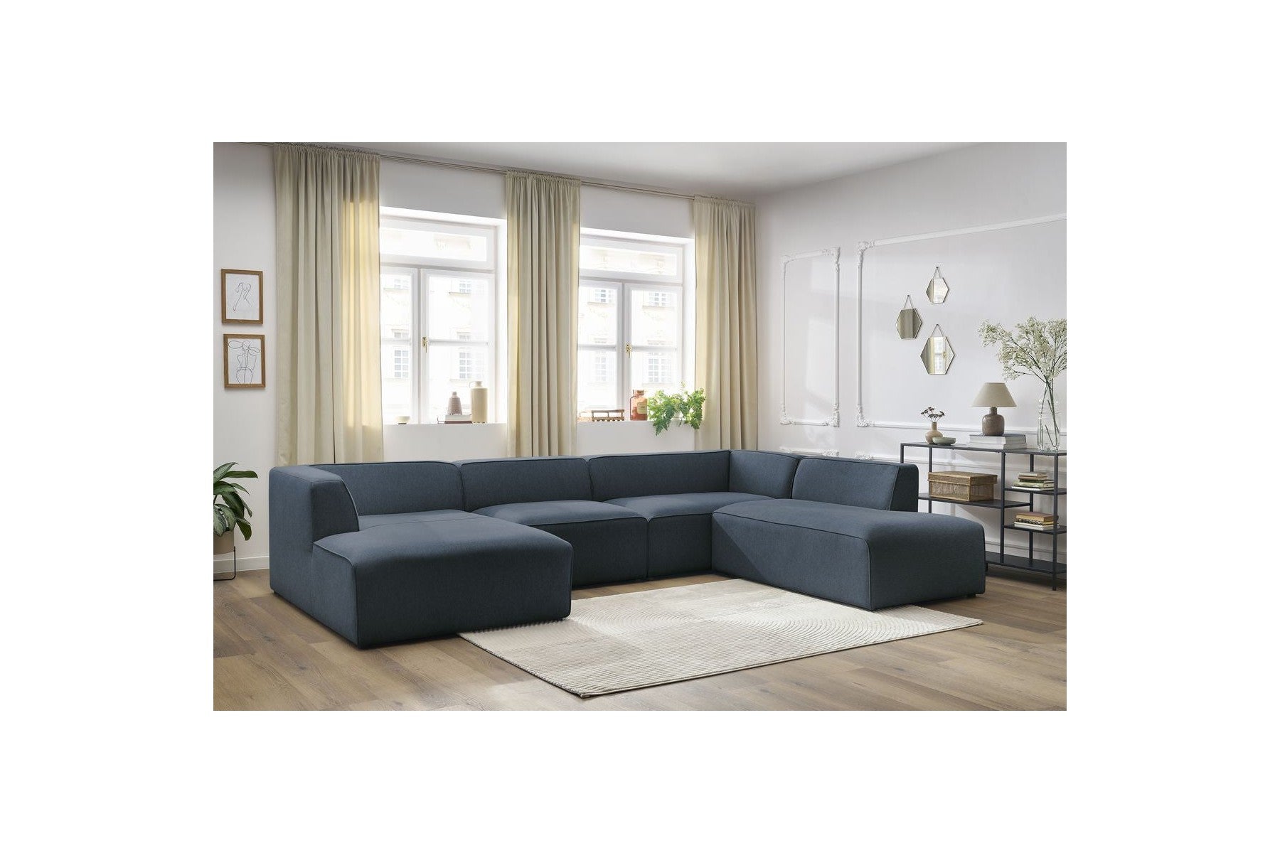 Fixed Panoramic Sofa - Megeve - Mottled Fabric - Left Corner