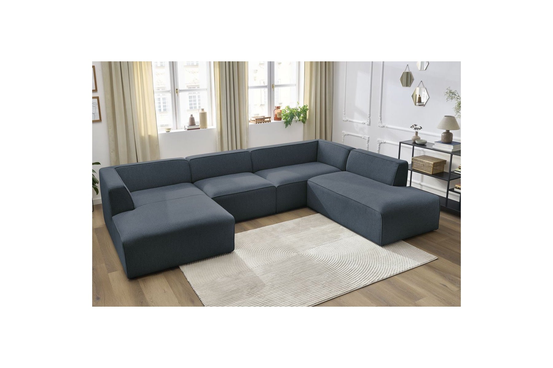 Fixed Panoramic Sofa - Megeve - Mottled Fabric - Left Corner